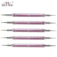 Yaliixn Kits d'outils professionnels pour nail art en gros, manche métallique rose, logo personnalisé, stylo de précision à double pointe, pince à ongles