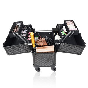 Valigia Professionale <span class=keywords><strong>per</strong></span> Trucco con Ruote, Trolley <span class=keywords><strong>per</strong></span> Cosmetici (Nero a Quadri) - Product Image 3