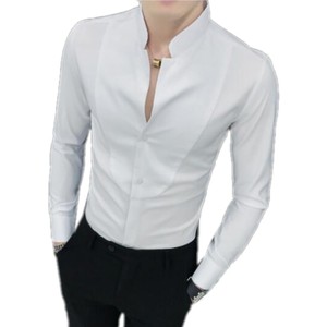 Autunno rosso nero bianco camicie uomo di lusso per festa di nozze abbigliamento Slim Fit colletto rialzato da uomo - Product Image 1