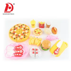 Cina Buatan Tangan Pizza Kue Plastik Burger Anak-anak Meja Dapur Berpura-pura Bermain Pisau Potong Set Mini Cepat Makanan Mainan untuk Anak-anak