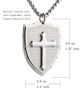 Collier pendentif en acier inoxydable avec croix de foi, armure de protection de Dieu, Éphésiens 6:16-17 - Product Image 5