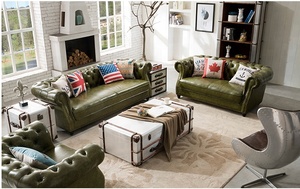 Canapé d'angle en cuir <span class=keywords><strong>Chesterfield</strong></span> de style européen, meubles de salon en cuir de Guangzhou, cuir véritable - Product Image 3