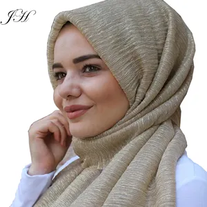 Hot Selling 44 colors Polyester Wrinkled Shiny Scarves Shawls Soft Stretchy Pleated Glitter Shimmer Hijab Indonesia