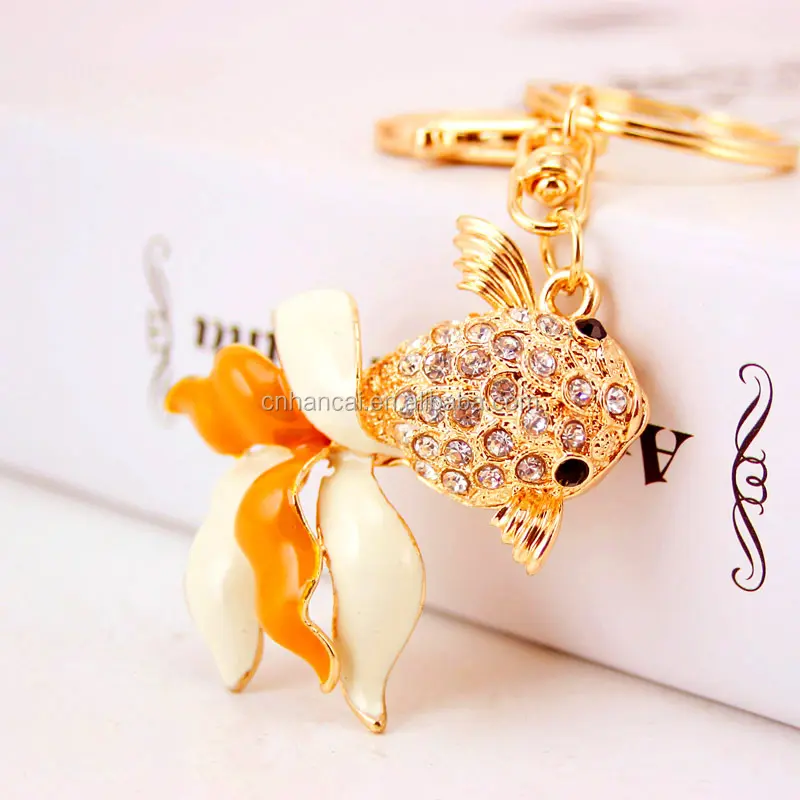 Lovely Goldfish Fish Cute Crystal Rhinestone Charm Pendant Purse Car Key Ring Keychain Party Favorite Gift High-quality