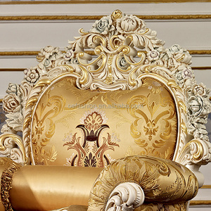 Fauteuil sculpté en or blanc de style rococo français pour salon VIP d'hôtel de luxe |   Fauteuil d'appoint jacquard sur mesure |   FF&E commercial OEM - Product Image 2