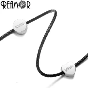 REAMOR 5pcs 316L Edelstahl Blank Herz Runde Perle Individuelles Logo Liebe Metall Charme Perlen Für Schmuck Machen Armband DIY Bead