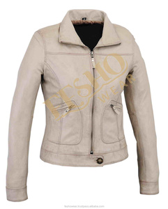 Chaqueta de cuero de piel de oveja acolchada para mujer, ajustada, de estilo popular, diseño de moda encerado lavado con relleno de algodón transpirable, 2014 - Product Image 1