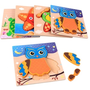 wholesale Wooden 3D Puzzle Jigsaw Wooden Toys for Children Montessori Toys Puzzle Cartoon Animal Puzzle