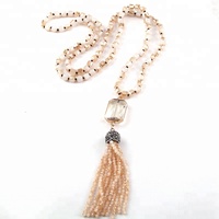 Collar de Moda Bohemia para Mujer, Collar Largo con Cuentas Cuadradas de Vidrio Anudadas, Collar con Borlas de Cristal