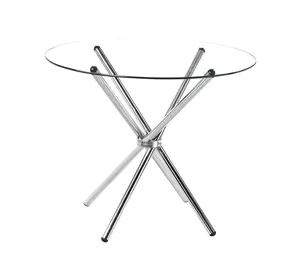 Bazhou Furniture 8mm Tempered Glass Steel Legs Black Traps and Ring Dining Table Office