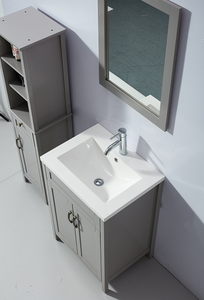 Lavabo en céramique Standard classique pieds en <span class=keywords><strong>bois</strong></span> massif <span class=keywords><strong>gris</strong></span> 2 portes avec armoire latérale ensembles de salle de bains armoire à miroir led - Product Image 6