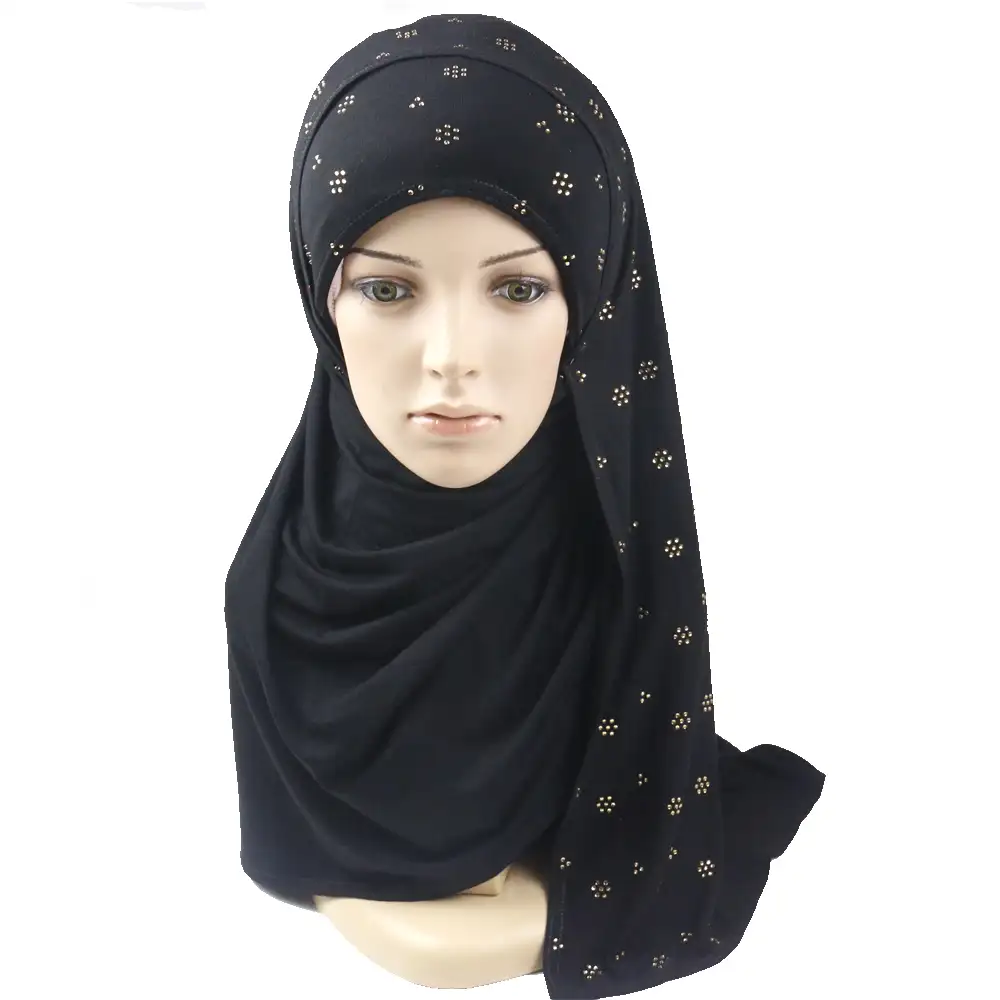 Hijab de alta calidad para mujer, bufanda clásica con diseño de piedra, Hijab negro, 2021
