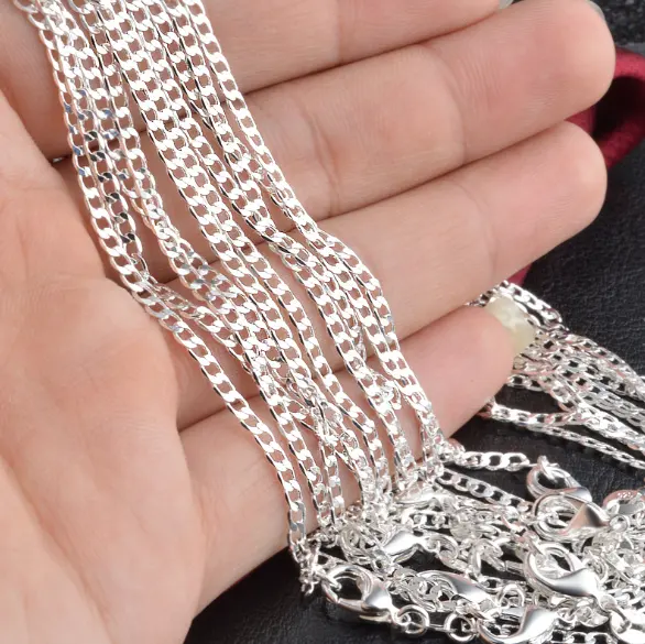 Großhandel Modische 2 mm versilberte flache Glieder kette Halskette 16-30 Zoll für Frauen und Männer