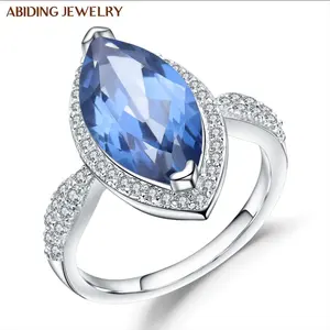 Mematuhi Fashion Mystic Quartz Marquise Iolite biru batu permata cincin perak elegan 925 Sterling cincin pernikahan wanita perhiasan 2024