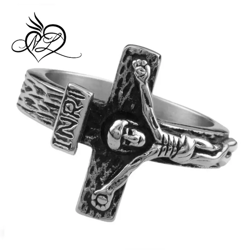 Herren Kreuz Christus Jesus Edelstahl Fingerring