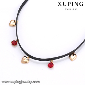 43630 xuping all'ingrosso della ragazza dei monili di modo 18 k oro pietre colorate a forma di cuore di cuoio della collana del choker - Product Image 6
