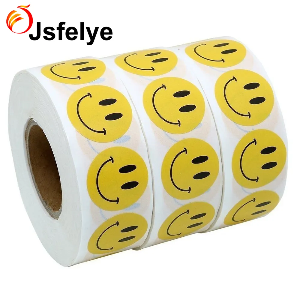 1 pulgadas personalizado redondo círculo amarillo sonriente cara feliz pegatinas