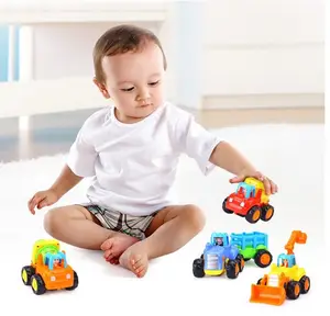 Push and Go Friction Powered Cars Pull Back Vehicles Trucks for Baby Toys Tractor, Bulldozer,Dumper, Cement Mixer