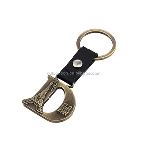 Pháp Thiết Kế Tùy Chỉnh & Hình Dạng Kim Loại Da Key Chain Embossed Triumphal Arch Eiffel Tower Alphabet Thư D Móc Khóa