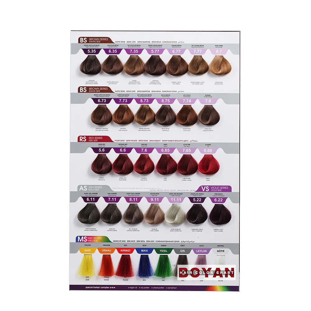 Boyan professional hair dye color chart