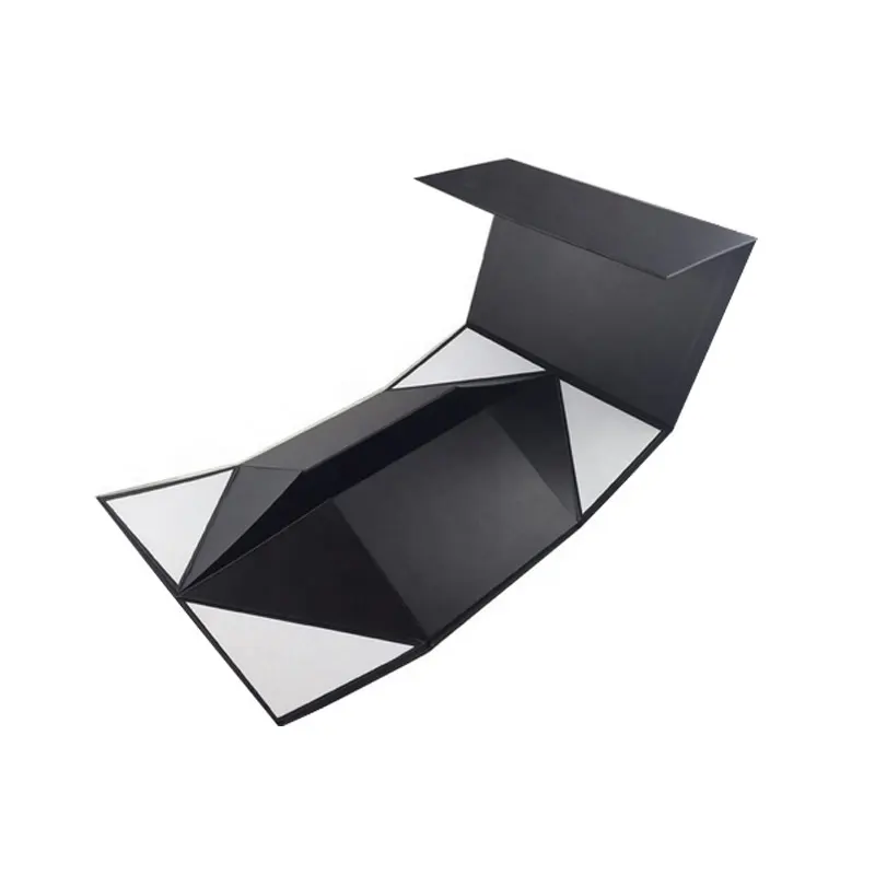 Boîte magnétique pliante de luxe, boîte-cadeau en papier, rigide, couleur noir, avec ruban, livraison gratuite