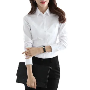 Multiの色、オプションのホワイトブルーピンクホワイト長袖専門のシャツ女性