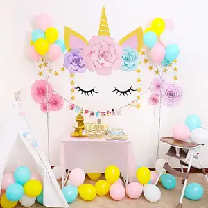 Umiss Unicorn Party Decorations DIY Unicorn Horns and Eyes with Flowers Baby Kid's Decor Backdrop for Girl Birthday, Baby shower