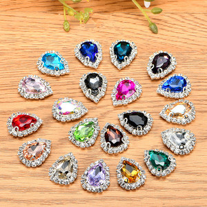 Teardrop Colorful Glass Sew On Rhinestones With Gold Claw