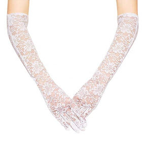 Gants de mariée en <span class=keywords><strong>satin</strong></span> respirant en polyester, longs, à doigts complets, avec dentelle et sequins, pour femme, de haute qualité, en stock - Product Image 2