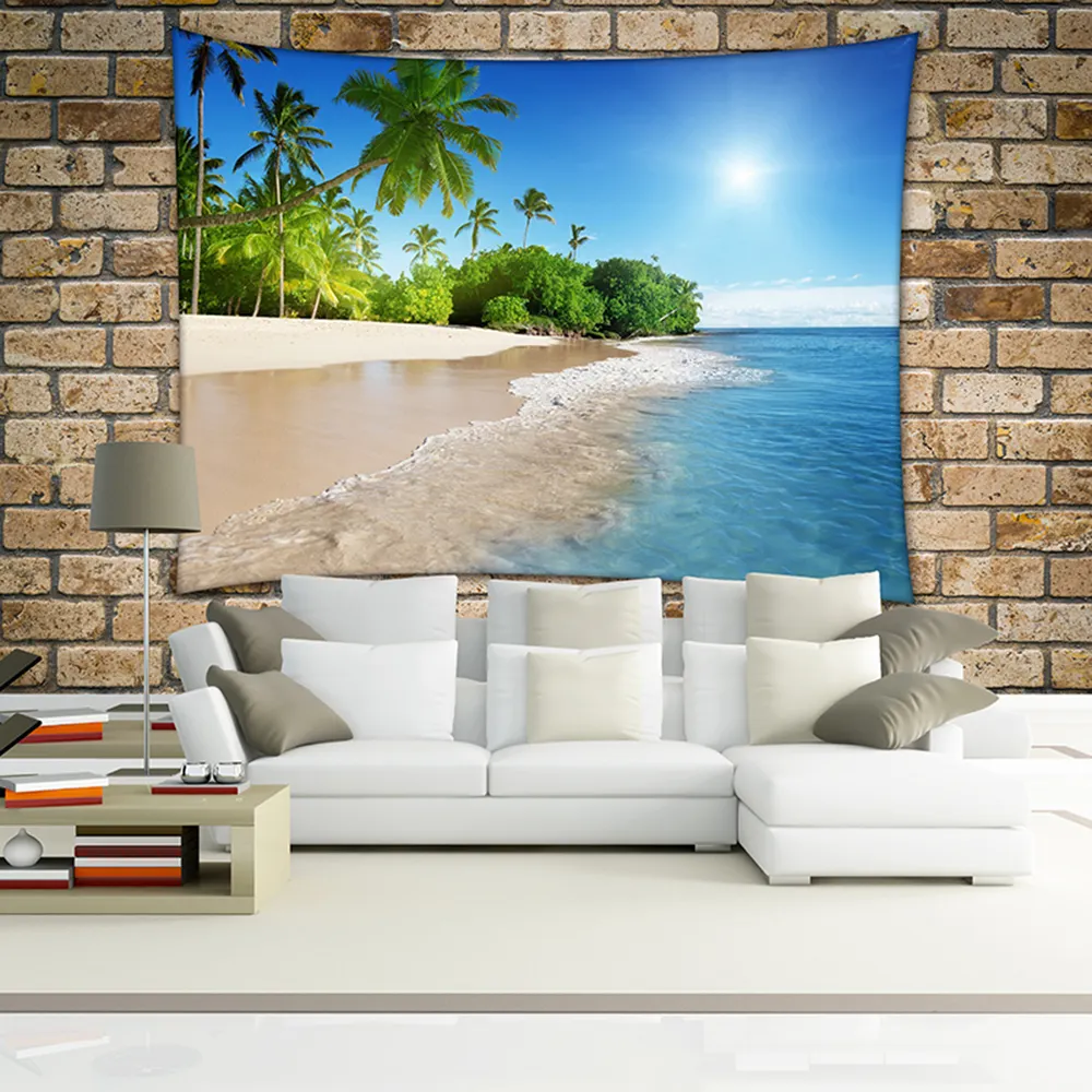 Nature holiday beach ocean lake decor theme palm trees cheap kids living room wall hanging tapestry