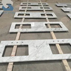 Prefab custom hotel carrara white marble bathroom vanity top countertop