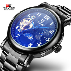 Tevise Nuevo reloj de Los Hombres del Reloj Negro, encanto Reloj Con Fase Lunar - Product Image 1
