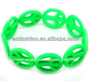 <span class=keywords><strong>venta</strong></span> al por mayor de moda de plástico barato de neón de firmar la paz pulsera elástica - Product Image 1