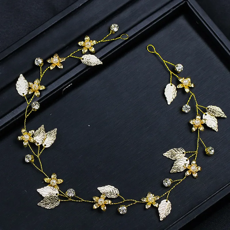 2018 Wholesale Wedding Hair Jewelry Accessories Pearl Bridal Hair Vine Gold Leaves Charm Headband Headpiece