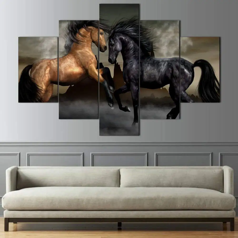 Kuda Berlari Seni Dinding Gambar Besar untuk Ruang Tamu Kamar Tidur Kantor Dinding Cetak dan Set Poster Kayu Berbingkai
