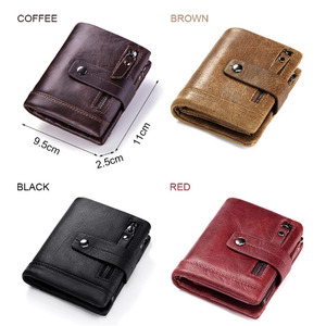 <strong>Italy</strong> Genuine <strong>Leather</strong> Men's Vintage Style Wallet Short Trifold Zipper Buckle Coin Purse Polyester Lining Direct Factory Supplier - Product Image 5