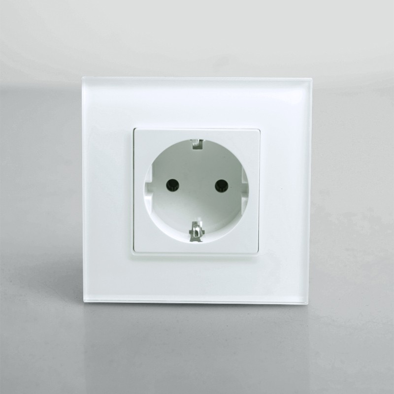 Por atrás de la ue de enchufe Schuko de salida grande de cristal blanco de vidrio Panel de 16A estándar de la ue toma de pared enchufe eléctrico