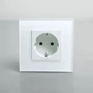 Round Back，EU Power Electric Socket Schuko Outlet，Big White Crystal Glass Panel, 16A 欧盟标准插座插座