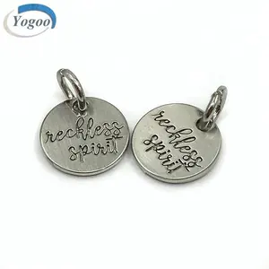 New Small Brushed Silver Custom Made Engraved Metal Logo Charms for Bracelet