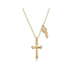 44081 Wholesale fashion jewelry religion necklace 18k gold color cross necklace with key