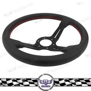 Venta caliente 350mm 330mm Marco <span class=keywords><strong>De</strong></span> <span class=keywords><strong>Cuero</strong></span> Negro 3 habló JdM volante con el botón universal del volante del coche rueda - Product Image 1
