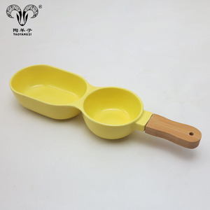 Bol en céramique écologique pour enfants, <span class=keywords><strong>double</strong></span> bol, compote, salade, avec poignée en <span class=keywords><strong>bois</strong></span> - Product Image 3
