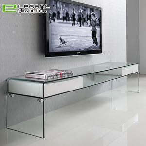Contemporary Clear <strong>Glass</strong> <strong>TV</strong> <strong>Stand</strong> with High Gloss White Painting Drawers - Product Image 1