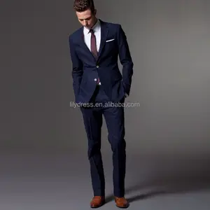 HD002 Abito da Uomo Blu Scuro <span class=keywords><strong>su</strong></span> <span class=keywords><strong>Misura</strong></span> con Due Bottoni, Completo da Sposo Slim Fit Realizzato <span class=keywords><strong>su</strong></span> <span class=keywords><strong>Misura</strong></span> - Product Image 1