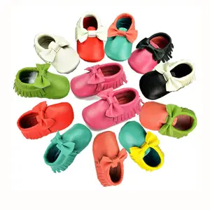 Wholesale price sell fashion genuine leather sheep skin tassel baby shoes girls baby footwear 0-3 years old infant toddler shoes