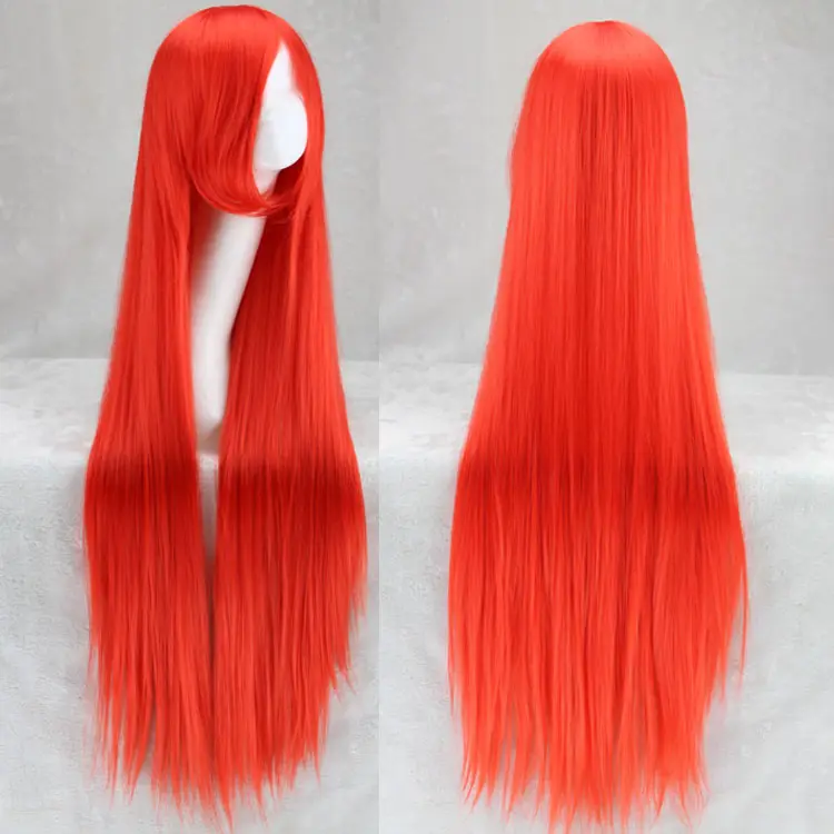 Lange gerade Cosplay Perücke rote Fan Perücke 40 Zoll 100 Cm synthetische Haar Perücken