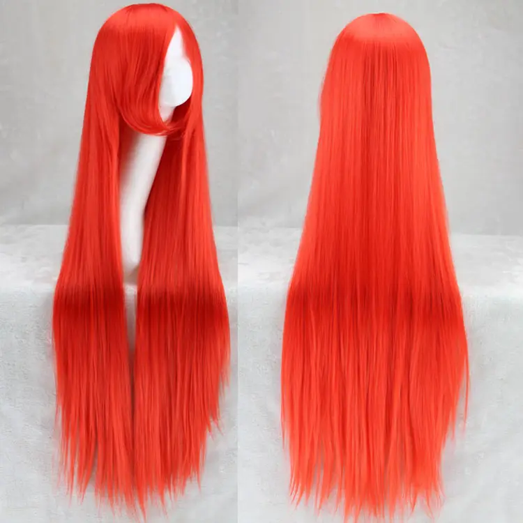 Lange Rechte Cosplay Pruik Rood Fan Pruik 40Inch 100 Cm Synthetisch Haar Pruiken