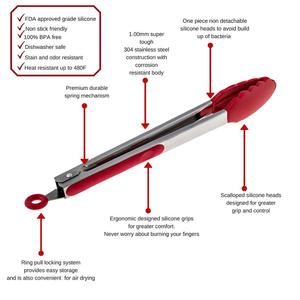Premium isıya dayanıklı mutfak eşyaları paslanmaz çelik silikon gıda maşa, barbekü Tong,9 "& 12" silikon mutfak maşası - Product Image 4