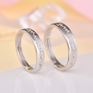 Venta al por mayor parejas regalo plata esterlina 925 ajustable latido del corazón anillo pareja joyería - Product Image 2