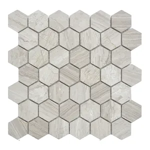 48mm*48mm Hexagon grey wood marble Mosaic for bathroom